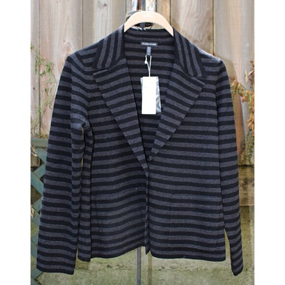 New w/Tags - Eileen Fisher Notch Collar Striped Blazer -100% Merino Interlock, M - Picture 3 of 11